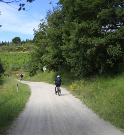 Pedalar na Toscana - Estrada de cascalho branco